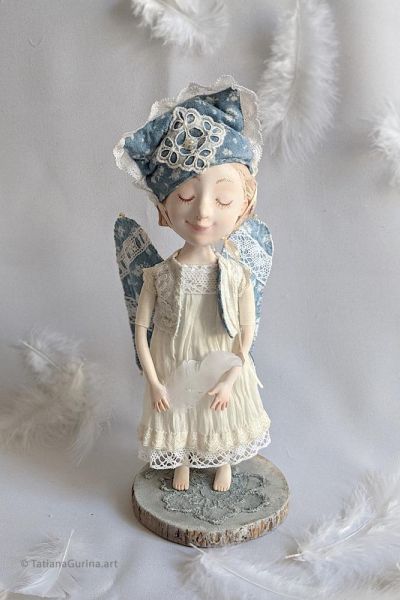 Art doll Angel with blue wings TatianaGurina.art