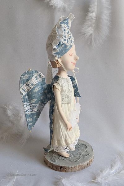 Art doll Angel with blue wings TatianaGurina.art 3