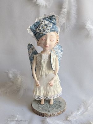 Art doll Angel with blue wings TatianaGurina.art